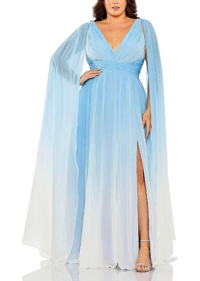 Mac Duggal V-Neck Cape Sleeve Ombre Gown