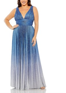 Mac Duggal V Neck Ombre Pleated Gown