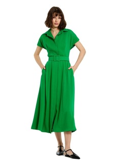 Mac Duggal Women's Crepe Collared Short Sleeve Belt Detail Midi Dress - Spring green