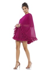 Mac Duggal Women's Ieena High Neck Ruffle Hem Cape Mini Dress - Fuchsia