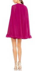 Mac Duggal Women's Ieena High Neck Ruffle Hem Cape Mini Dress - Fuchsia