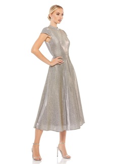 Mac Duggal Women's Ieena Metallic Cap Sleeve Tea-Length Dress - Silver