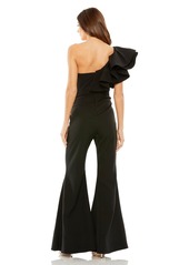 Mac Duggal Women's One Shoulder Ruffle Detail Flare Pant Jumpsuit - Black