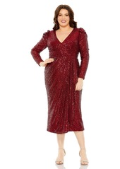 Mac Duggal Women's Princess Long Sleeve V Neck Sequin Dress - Wine