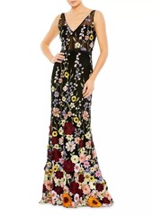 Mac Duggal Mac Floral-Embroidered Tulle Gown