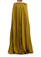 Mac Duggal Metallic Pleated Charmeuse Cape Gown