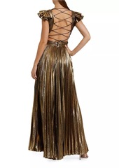 Mac Duggal Metallic Pleated Ruffle A-Line Gown