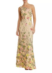 Mac Duggal One-Shoulder Floral Embroidered Gown