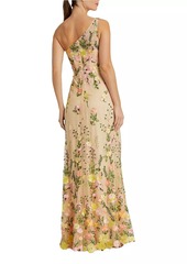 Mac Duggal One-Shoulder Floral Embroidered Gown