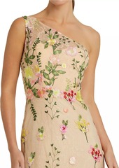 Mac Duggal One-Shoulder Floral Embroidered Gown