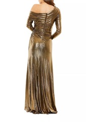 Mac Duggal One-Shoulder Metallic Gown