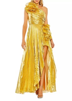 Mac Duggal One-Shoulder Pleated Gown