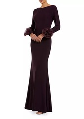 Mac Duggal Organza Rosette Long-Sleeve Gown