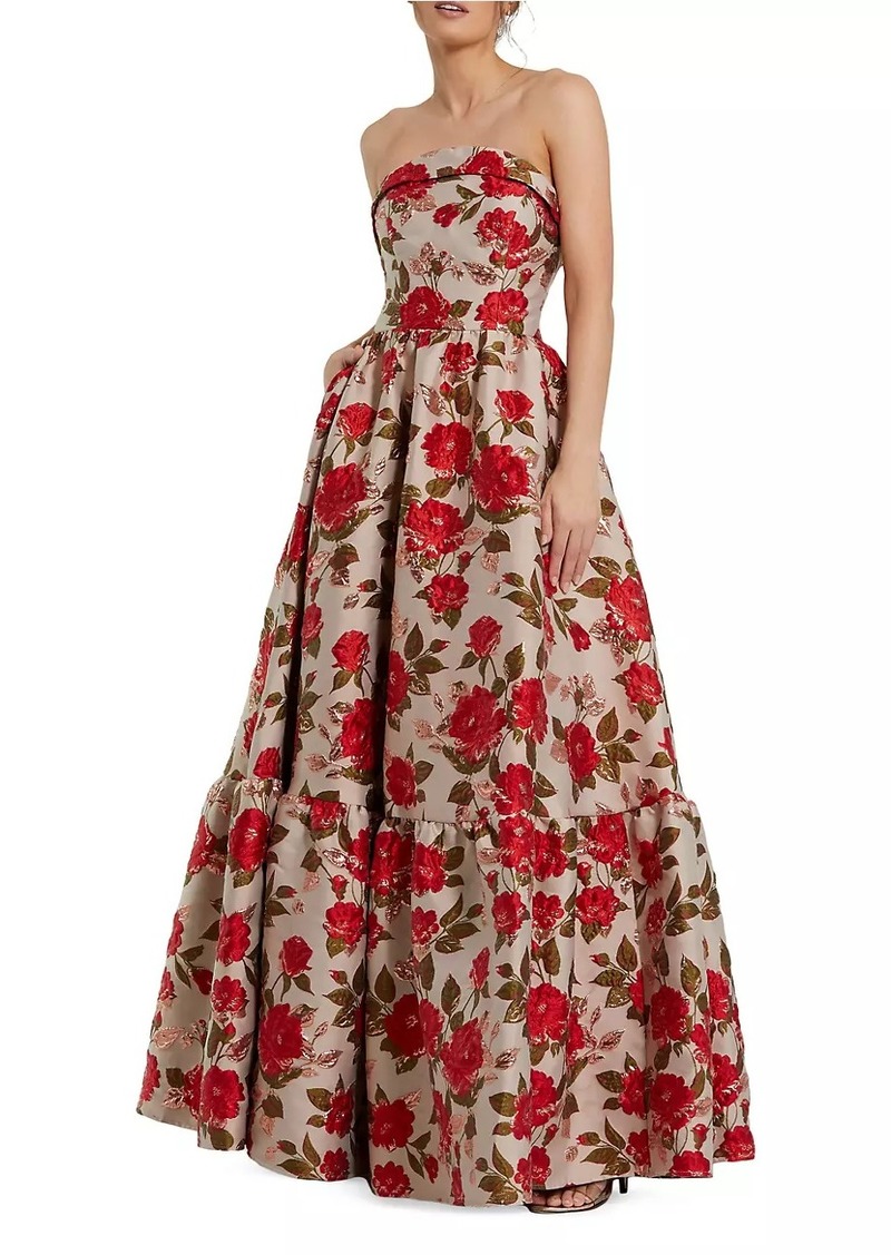 Mac Duggal Peony Brocade Strapless Gown