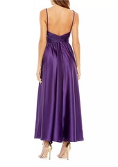 Mac Duggal Pleated Charmeuse Halter A-Line Gown