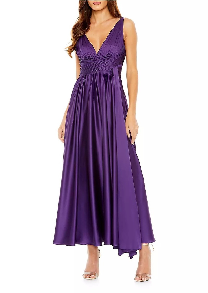 Mac Duggal Pleated Charmeuse Halter A-Line Gown