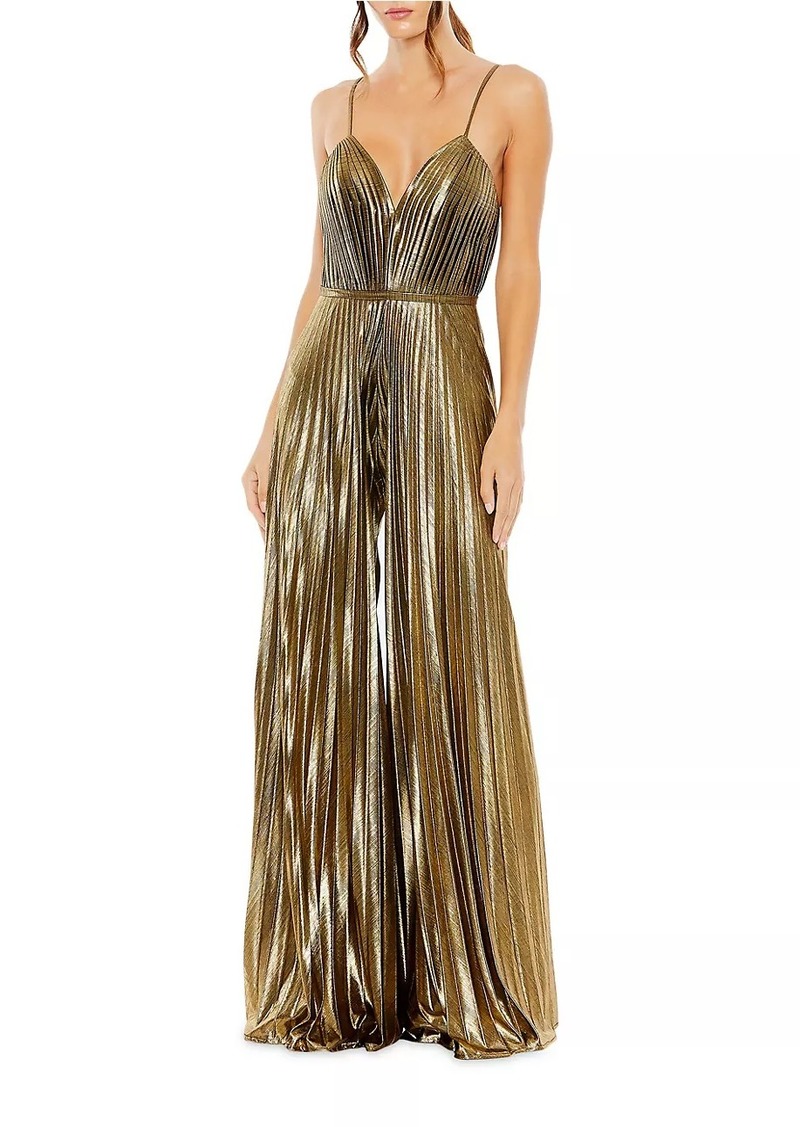 Mac Duggal Pleated V-Neck Jumpsuit