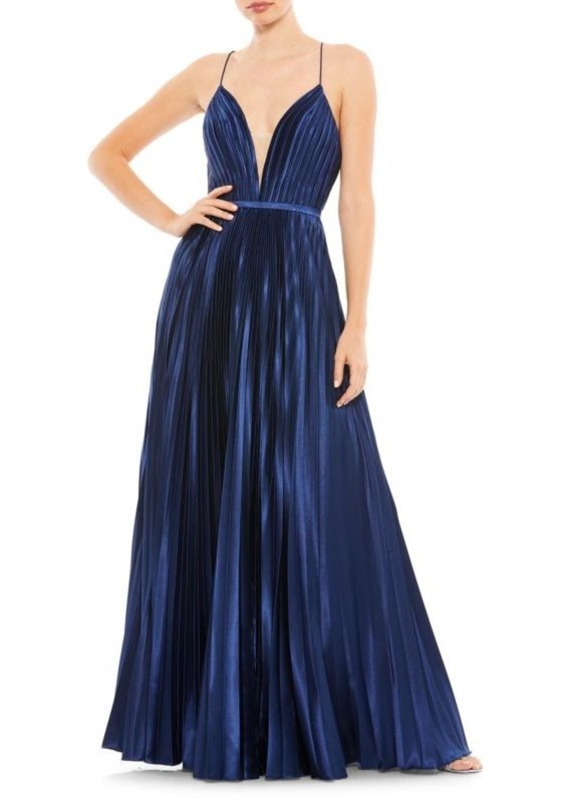 Mac Duggal Plunging Accordion Pleat Gown