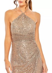 Mac Duggal Ruched Sequin Halter Gown