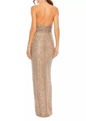 Mac Duggal Ruched Sequin Halter Gown