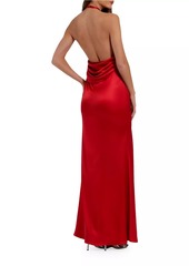 Mac Duggal Satin Rosette V-Neck Slip Gown