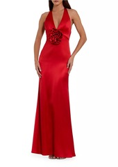 Mac Duggal Satin Rosette V-Neck Slip Gown