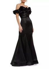 Mac Duggal Satin Ruffled Off-The-Shoulder Mermaid Gown