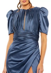 Mac Duggal Satom Puff-Sleeve Draped Gown