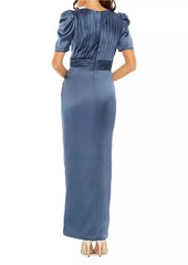 Mac Duggal Satom Puff-Sleeve Draped Gown