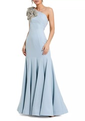 Mac Duggal Seamed Crepe One-Shoulder Gown