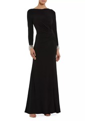 Mac Duggal Seasonless Long Sleeve Jersey Gown With Beaded Sleeve Cuffs