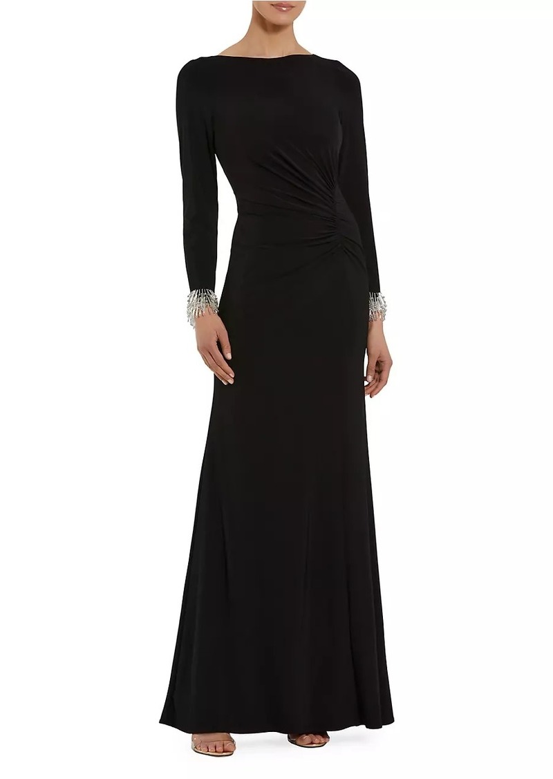 Mac Duggal Seasonless Long Sleeve Jersey Gown With Beaded Sleeve Cuffs