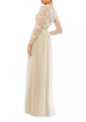 Mac Duggal Sequin-Embellished Long-Sleeve Gown