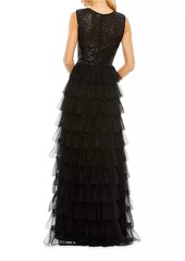 Mac Duggal Sequin Tulle Ruffled Gown