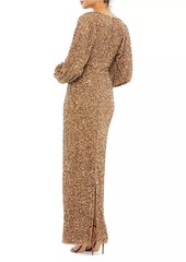 Mac Duggal Sequined Bishop Sleeve Column Gown