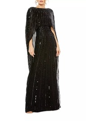 Mac Duggal Sequined Column Cape Gown