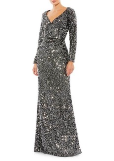 Mac Duggal Sequined Long Sleeve Gown