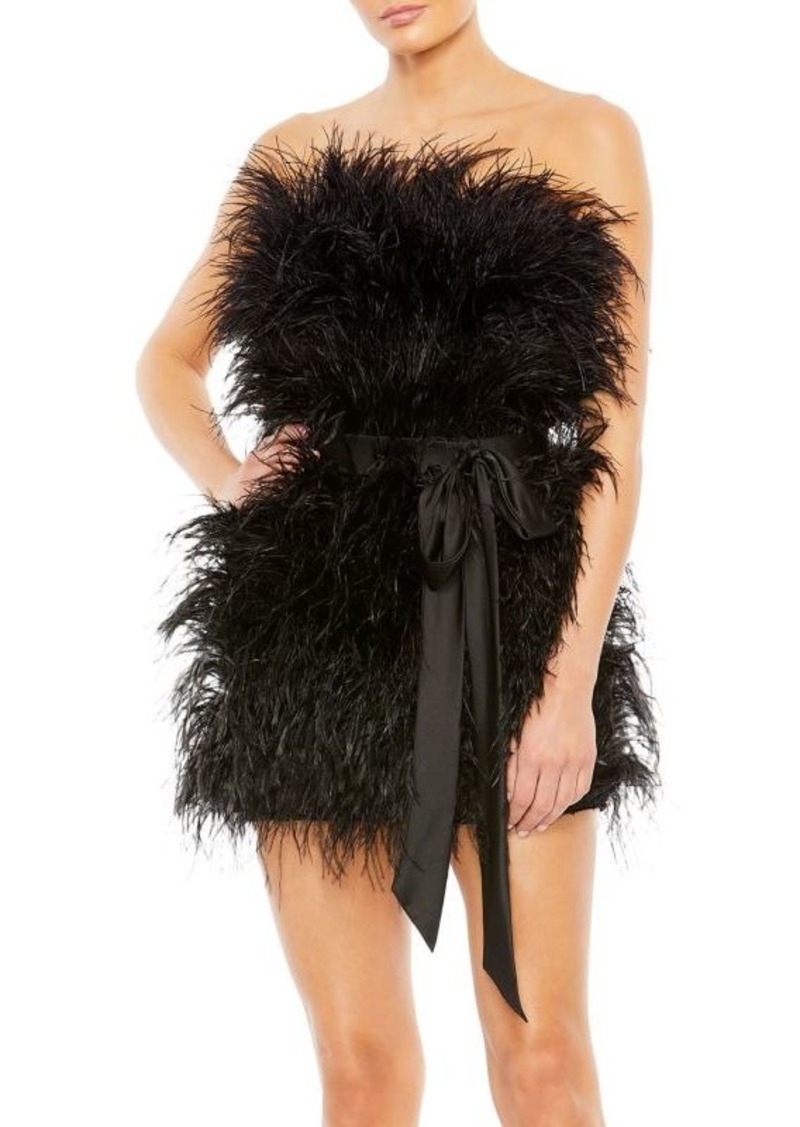 Mac Duggal Strapless Ostrich Feather Mini Dress