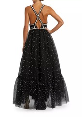 Mac Duggal Tulle Faux-Pearl High-Low Gown