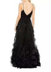 Mac Duggal Tulle Floral Appliqué A-Line Gown