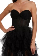 Mac Duggal Tulle Strapless Bustier Ruffled Gown