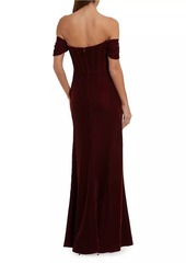 Mac Duggal Velvet Bustier Off-the-Shoulder Gown