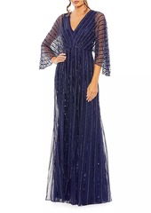 Mac Duggal Wide-Sleeve Sequin Beaded Gown