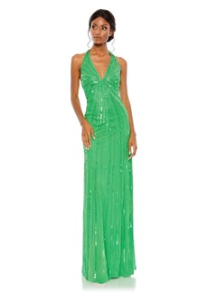 Mac Duggal Women's Crystal Embellished Cascade Open Back Column Gown - Spring green