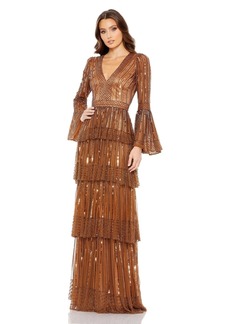 Mac Duggal Women's Embellished Bell Sleeve Tiered Gown - Copper