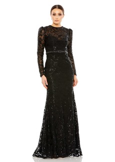 Mac Duggal Women's Embellished High Neck Long Sleeve Gown - Black