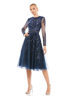 Mac Duggal Women's Embellished Tea-Length Illusion Cocktail Dress - Twilight