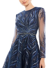 Mac Duggal Women's Embellished Tea-Length Illusion Cocktail Dress - Twilight