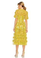 Mac Duggal Women's Floral Flutter Sleeve Mesh Print Dress - Yellow multi