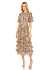 Mac Duggal Women's Floral Flutter Sleeve Mesh Print Dress - Beige multi